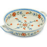 Polish Pottery Round Baker with Handles Medium Cherry Blossoms