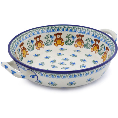 Polish Pottery Round Baker with Handles Medium Childrens Baby Bear