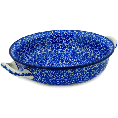 Polish Pottery Round Baker with Handles Medium Choppy Waters