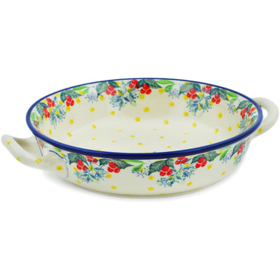 Polish Pottery Round Baker with Handles Medium Classic Rowan