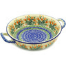 Polish Pottery Round Baker with Handles Medium Crimson Bells