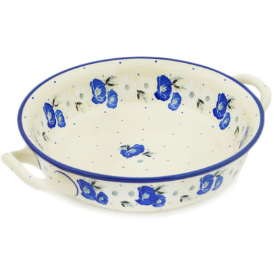Polish Pottery Round Baker with Handles Medium Daisy Crown