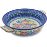 Polish Pottery Round Baker with Handles Medium Dragonfly Bouquet UNIKAT