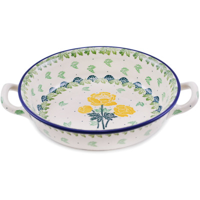 Polish Pottery Round Baker with Handles Medium Evening Rose