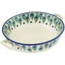 Polish Pottery Round Baker with Handles Medium Feathery Delight