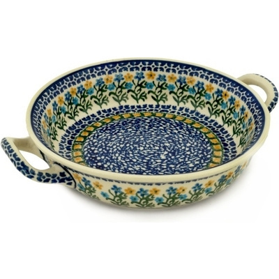 Polish Pottery Round Baker with Handles Medium Field Of Wildflowers