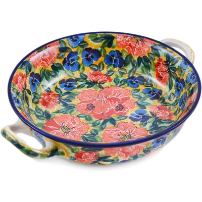 Polish Pottery Round Baker with Handles Medium Flowers Collected On A Sunny Day UNIKAT