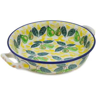 Polish Pottery Round Baker with Handles Medium Fresh Pear