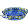 Polish Pottery Round Baker with Handles Medium Glorious Daisy Blue
