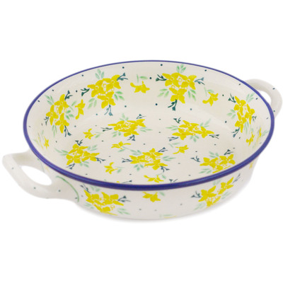 Polish Pottery Round Baker with Handles Medium Goldie