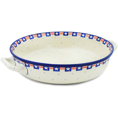Polish Pottery Round Baker with Handles Medium Grand Old Flag