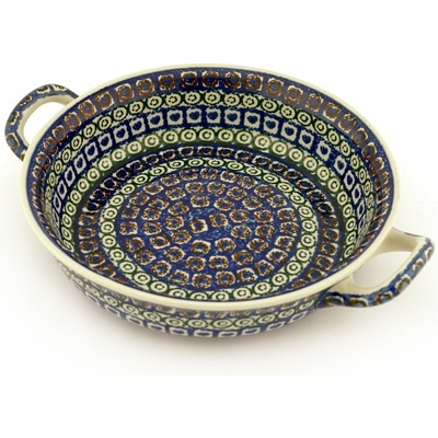 Polish Pottery Round Baker with Handles Medium