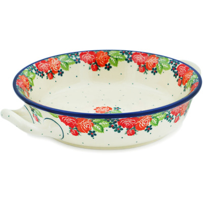 Polish Pottery Round Baker with Handles Medium In The Rose Garden