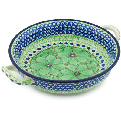 Polish Pottery Round Baker with Handles Medium Key Lime Dreams UNIKAT