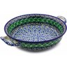 Polish Pottery Round Baker with Handles Medium Kiwi Flower