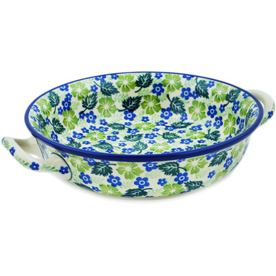 Polish Pottery Round Baker with Handles Medium Leaves Of Spring