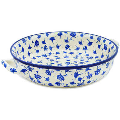 Polish Pottery Round Baker with Handles Medium Lily Of Nile