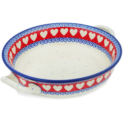 Polish Pottery Round Baker with Handles Medium Love Struck