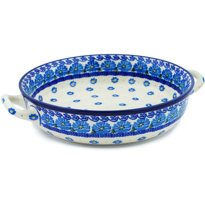 Polish Pottery Round Baker with Handles Medium Mama's Embroidery