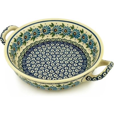 Polish Pottery Round Baker with Handles Medium Marigold Morning