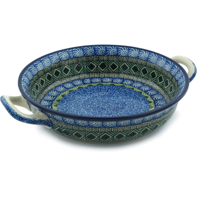 Polish Pottery Round Baker with Handles Medium Mediterranean Seashore