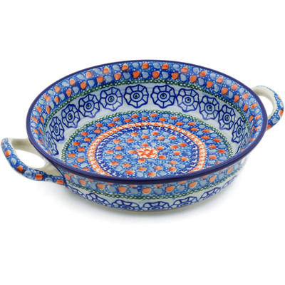 Polish Pottery Round Baker with Handles Medium Midnight Tango UNIKAT