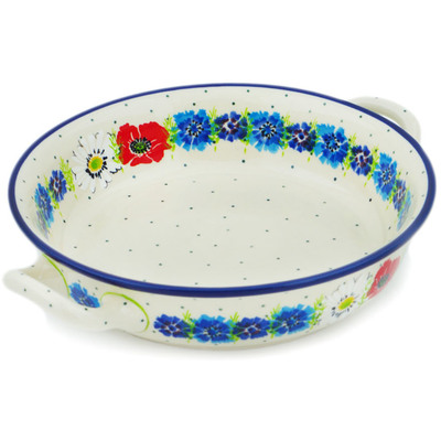 Polish Pottery Round Baker with Handles Medium Polish Country