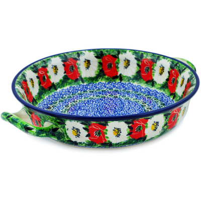 Polish Pottery Round Baker with Handles Medium Poppy Beauty UNIKAT