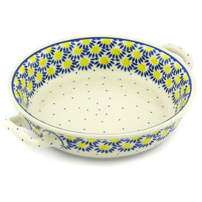Polish Pottery Round Baker with Handles Medium Radiant Scales