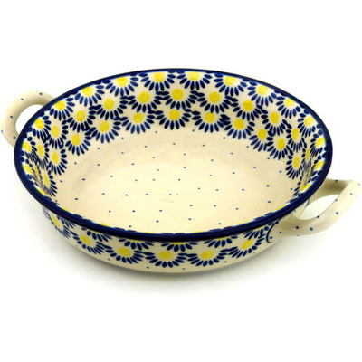 Polish Pottery Round Baker with Handles Medium Radient Scales
