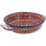 Polish Pottery Round Baker with Handles Medium Red Houndstooth