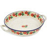 Polish Pottery Round Baker with Handles Medium Red Poppy Chain