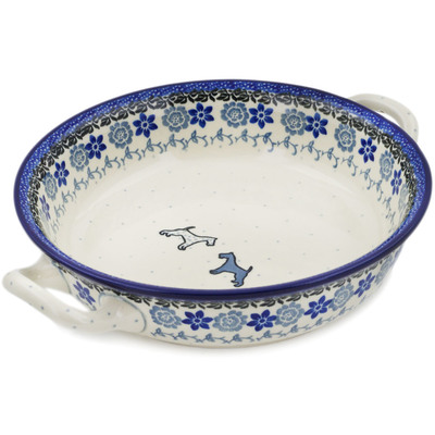 Polish Pottery Round Baker with Handles Medium Schnauzer Sweetness