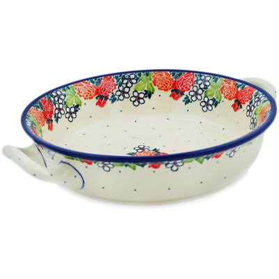 Polish Pottery Round Baker with Handles Medium Spring's Arrival