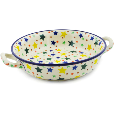 Polish Pottery Round Baker with Handles Medium Star Fiesta