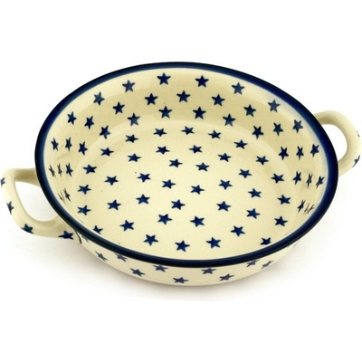 Polish Pottery Round Baker with Handles Medium Starburst Americana