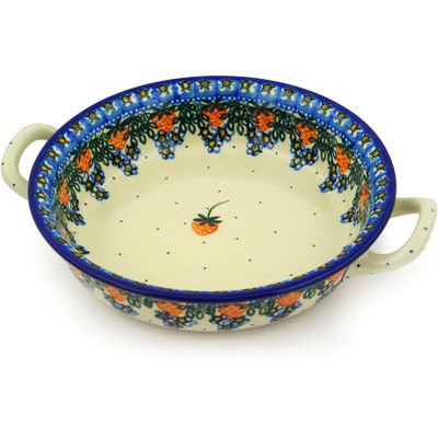 Polish Pottery Round Baker with Handles Medium Strwaberry Fever