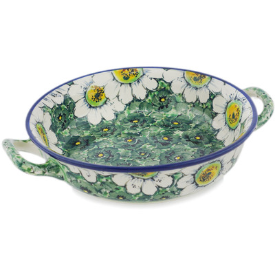 Polish Pottery Round Baker with Handles Medium UNIKAT