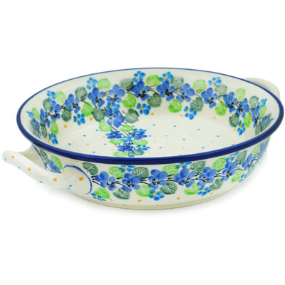 Polish Pottery Round Baker with Handles Medium Waterfall Blooms