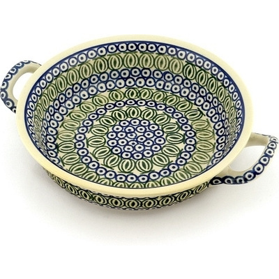 Polish Pottery Round Baker with Handles Medium Watermelon Patch