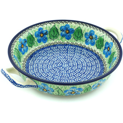 Polish Pottery Round Baker with Handles Medium Whisper Of Elegance UNIKAT