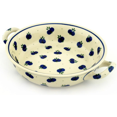 Polish Pottery Round Baker with Handles Medium Wild Blueberry