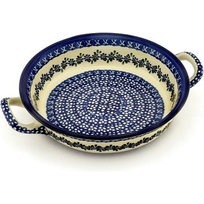 Polish Pottery Round Baker with Handles Medium Wildflower Garland
