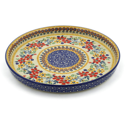 Polish Pottery Round Platter 10&quot; Summer Bouquet UNIKAT