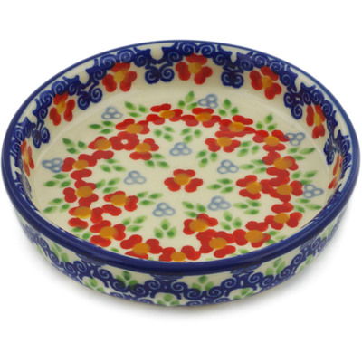 Polish Pottery Round Platter 4&quot; Red Chains UNIKAT