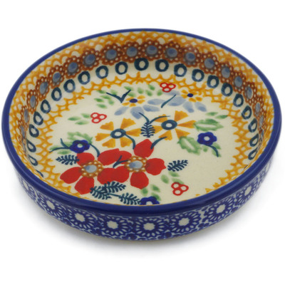 Polish Pottery Round Platter 4&quot; Summer Bouquet UNIKAT