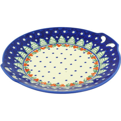 Polish Pottery Round Platter with Handles 10&quot;