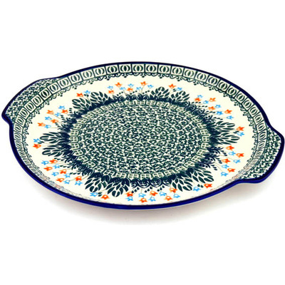 Polish Pottery Round Platter with Handles 13&quot; Dancing Tulips