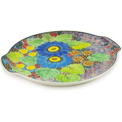 Polish Pottery Round Platter with Handles 13&quot; L61 Magnificent Garden UNIKAT