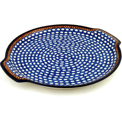 Polish Pottery Round Platter with Handles 13&quot; Peacock Rain